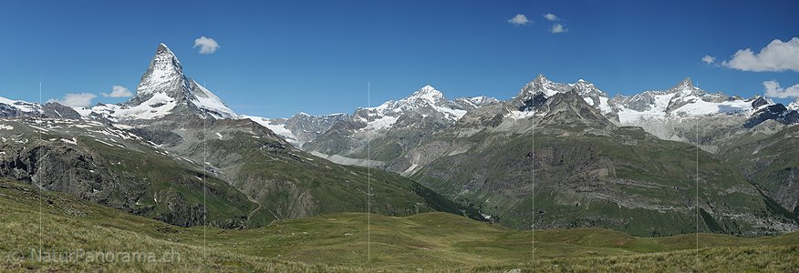P014811f: Grosses Panoramafoto vom Matterhorn, Dent Blanche, Obergabelhorn und Zinalrothorn