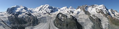 P001228a: Panoramabild Gornergrat mit Monte Rosa, Liskamm, Castor/Pollux und Breithorn