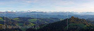 P001480a: Panoramafoto Berner Alpen und Emmentaler Hügellandschaft von der Lüderenalp