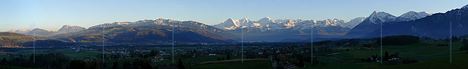 P001800: Panoramabild Abendstimmung über Aaretal und Berner Alpen