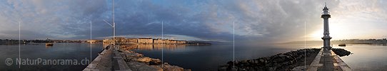 P003307: Panoramabild Morgenstimmung mit Leuchtturm