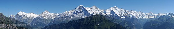 P003897a: Panoramafoto des Dreigestirns Eiger, Mönch und Jungfrau von der Schynigen Platte