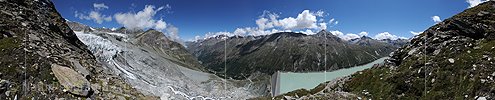P003962: Panoramabild Gletscherabbruch Allalingletscher und Staudamm Mattmark