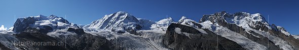 P004042a: Panoramabild Nordend, Dufourspitze, Liskamm, Castor, Pollux, Breithorn