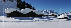 P004678: Panorama Alphütten vor Bergkulisse