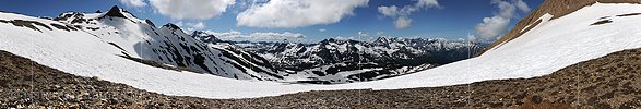 P005242: Panorama of mountain scenery with friendly cloud sky
