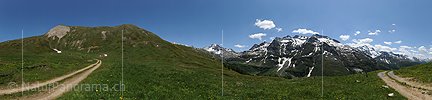 P006264: 360° Panoramabild Berglandschaft mit Alpweiden und Alpstrasse