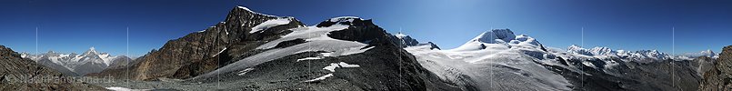 P008268: 360° Panoramabild Alphubelgletscher, Mellichgletscher und die 4000er Alphubel, Allalinhorn, Rimpfischhorn und Co.