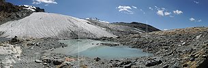 P008275: Panorama photo Alphubel Glacier with glacier lake (Date: 8.2011)