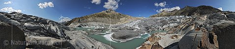 P008614: 360° Panoramabild Rhonegletscher und Gletschersee mit Eisschollen (Stand 9.2011)