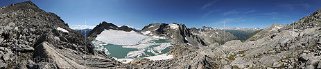 P010329: Panoramabild Chüebodengletscher mit Gletschersee (Stand 8.2012)
