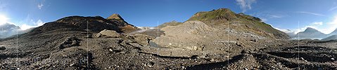 P010366a: 360° Panorama Griesgletscher (Vorfeld und Gletscherzunge, Stand 8.2012)
