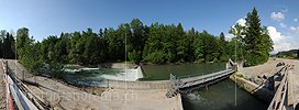 P012734: Panoramafoto Fluss Emme 4 Tage nach dem Hochwasser vom 1.6.2013
