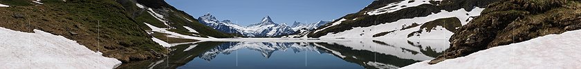 P013031b: Breites Panoramafoto Spiegelung der Berner Alpen im Bachalpsee (Grindelwald)