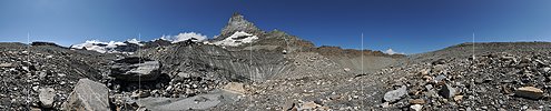P013386: 360° Panoramafoto Gletscherschmelze am Fuss des Matterhorns (Stand 8.2013)