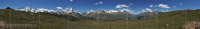P014816: 360° Panoramafoto Alpweiden oberhalb Zermatt mit Blick zum Matterhorn