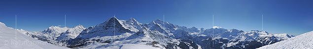 P015764: Panoramafoto Berner Alpen mit Eiger, Mönch und Jungfrau vom Männlichen im Winter