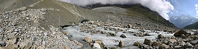 P016545: Panoramafoto Gletschertor vom Hohlichtgletscher und Gletscherbach