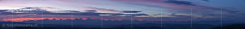P017024: Panoramafoto Kräftiges Morgenrot über den Berner Alpen