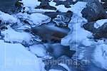 P017335a: Panoramafoto Kunstvoll geformte Eisgebilde am Rand eines Bergbachs
