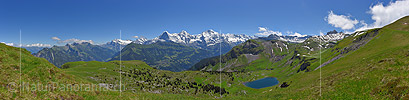 P018067: Panoramafoto Grüne Berglandschaft mit Eiger, Mönch und Jungfrau