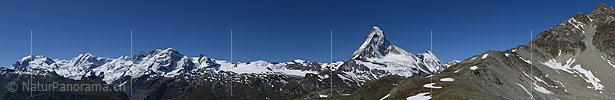 P018193g: Panoramafoto Monte Rosa, Liskamm, Castor, Pollux, Breithorn, Matterhorn und Dent d
