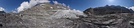 P018577: 360° Panoramic photo Glacier tongue and glacier foreland of Kanderfirn and Alpetli Glacier