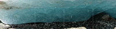 P020484: Panoramafoto Hellblaues Gletschereis in kleiner Grotte