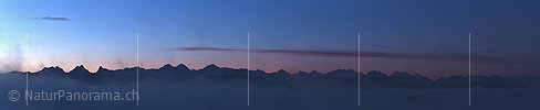 P020765: Panoramafoto Berner Alpen mit Morgenrot und Nebelmeer