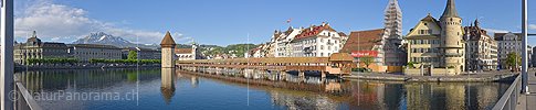 P021225: Panoramafoto Luzern, Pilatus, Kapellbrücke und Wasserturm
