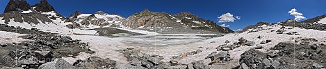 P021729: 360° Panoramafoto Eisbedeckter Gletschersee am Tiefengletscher (Stand 13.7.2018)