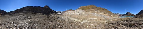 P022405: 360° Panoramafoto Griesgletscher (Vorfeld und Gletscherzunge, Stand 9.2018)