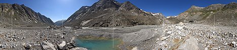 P025163: 360° Panorama photo Origin of the Aare at the Unteraar glacier (Date 7.2021)