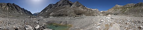 P025745: 360° Panorama photo Origin of the Aare at the Unteraar glacier (Date 6.2022)