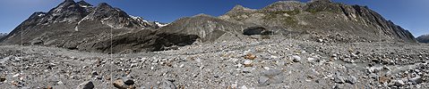 P025748: 360° Panorama photo Origin of the Aare at the Unteraar glacier (Date 6.2022)